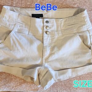 Bebe Cream High Waist Shorts with Cuffed Hem